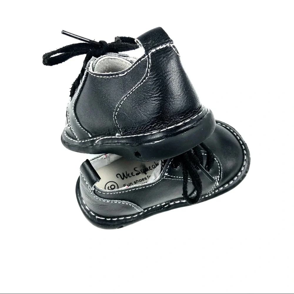 Wee Squeeks Black Leather Oxfords Sz 6